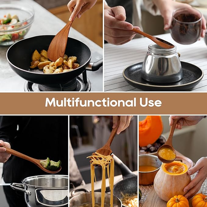 KLYRO 13 Pcs Wooden Cooking Utensil Set with Gift Box – Natural Wooden Spoons for Cooking & Serving, Nonstick Friendly, Perfect Housewarming & Holiday Gift