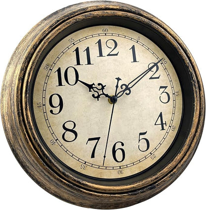 Plumeet Retro Wall Clock, 12'' Non Ticking Classic Silent Vintage Wall Clocks Decorative Kitchen Living Room Bedroom - Battery Operated