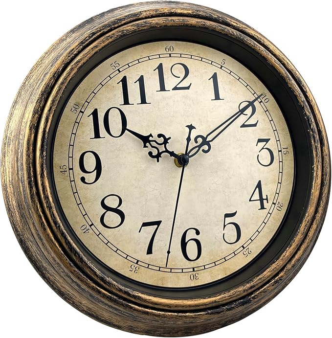 Plumeet Small Retro Wall Clock, 10'' Non Ticking Classic Silent Vintage Wall Clocks Decorative Kitchen Living Room Bedroom - Battery Operated