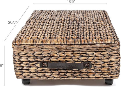 happimess BSK1006B 26.38" Chett Minimalist Hand-Woven Hyacinth/Wood Underbed Storage Bin with Wheels and Handles for Storage and Decoration in Bathroom, Bedroom,Closet,Entryway, Guest Room, Brown Wash