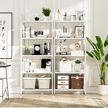 NUMENN Bookshelf, 5 Tier Bookshelves, Home Office Bookcase Shelf Storage Organizer, Free Standing Storage Shelving Unit for Bedroom, Living Room and Home Office, White