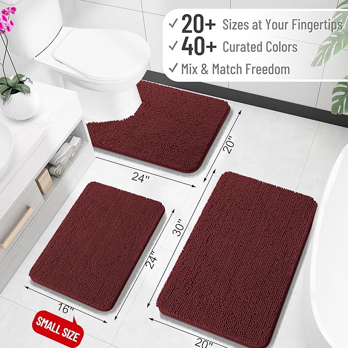 OLANLY Large Bathroom Rugs 40x24, Soft Absorbent Chenille Bath Rugs, Rubber Backing Quick Dry, Machine Washable Bath Mats for Bathroom Floor, Tub and Shower, Home Decor Accessories, Andorra Red-Brown