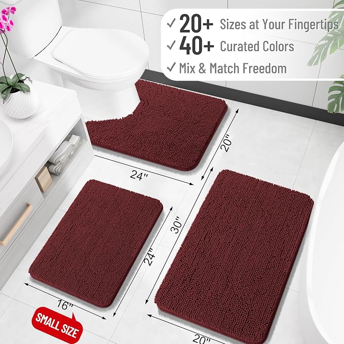 OLANLY Bathroom Runner Rugs 47x24, Soft Absorbent Chenille Bath Rugs, Rubber Backing Quick Dry, Machine Washable Long Bath Mats for Bathroom, Tub and Shower, Home Decor Accessories, Andorra Red-Brown