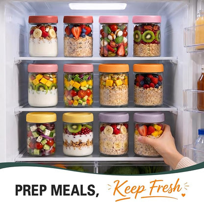 16 oz Mason Jars, 6 Pack Air Tight Overnight Oats Jars, Chia Pudding Glass Jars with Lids, Parfait Cups with Lids, Sugar Bowls, Glass Storage Jar for Yogurt, Snack, Food, Prep Meal, Breakfast