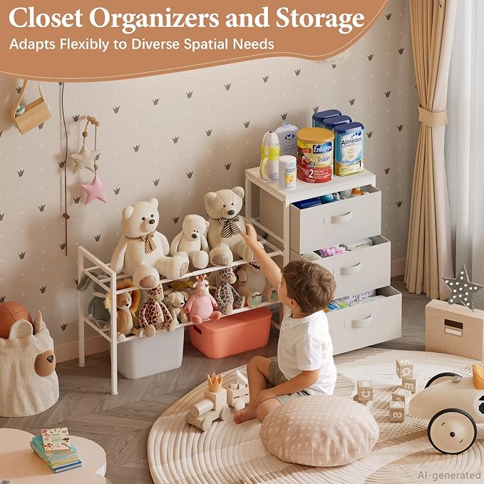 Cidaziya Expandable Closet Organizers and Storage, White Fabric Storage Dresser, 3 Drawer Dresser, Clothes Shelves for Kids, Purse Organizer Small Shoe Rack for Closet Bedroom(31.29~43.42 in)
