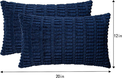 Aegero Pack of 2 Corduroy Decorative Throw Pillow Covers 12x20 InchSoft Boho Striped Pillow Covers Modern Farmhouse Home Decor for Sofa Living Room Couch Bed(Blue)