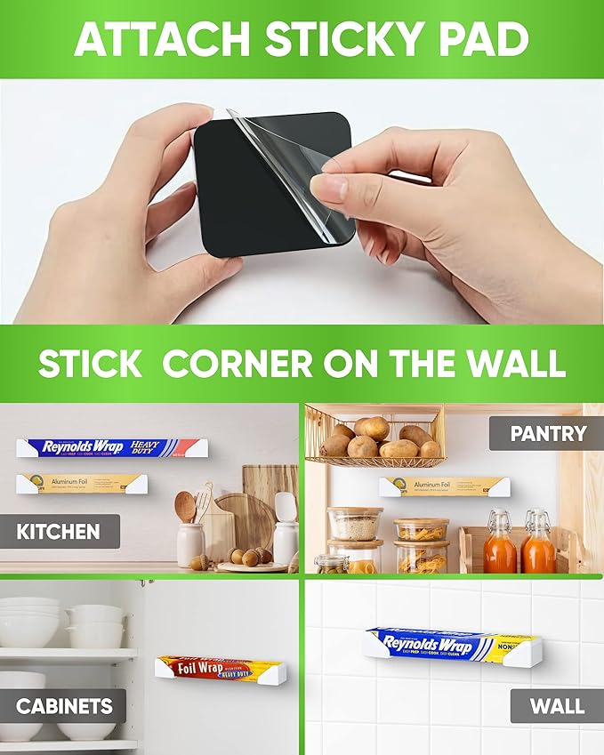 Skywin Adhesive Foil and Plastic Wrap Organizer, Fits Box Width up to 1.77in/45mm Aluminum Foil Organization and Storage, Space-Saving Wall-Mounted Kitchen Plastic Wrap Holde (White)