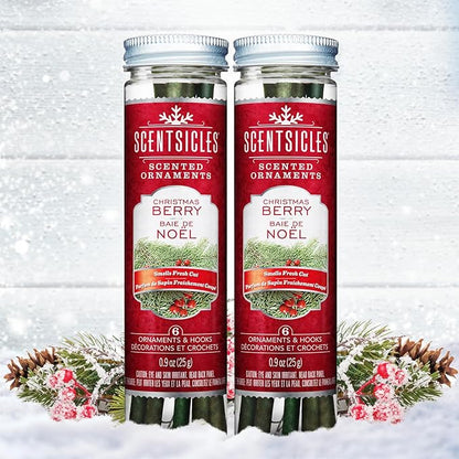 Scentsicles Christmas Berry Scented Ornaments with Hooks - 2 Bottles (12 Sticks Total)