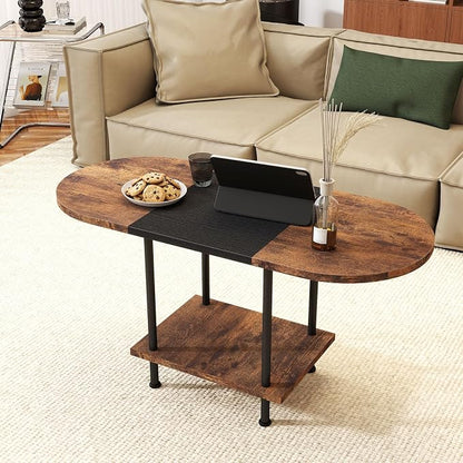Coffee Tables, Modern Center Table with Storage Shelf, 2-Tier Table for Living Room, Modern Two-Tone Design (Mixed Brown)
