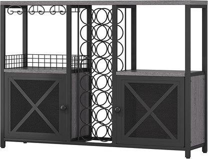 Homeiju Mini Bars for Home, Wooden Coffee Bar Cabinet, Modern Liquor Cabinet for Liquor and Glasses, Farmhouse Buffet Wine Bar Cabinet with Storage Sideboard for Home Kitchen Dining Room (Deep Grey)