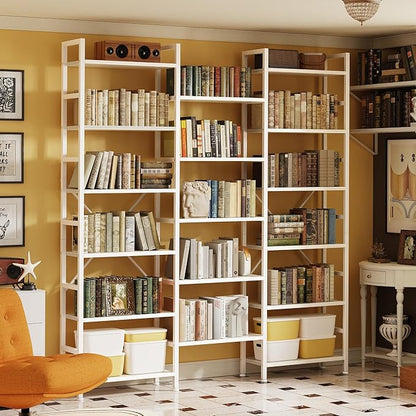 SUPERJARE Triple Bookshelf, Bookcase with 11 Open Display Shelves, Wide Book Shelf Book Case for Home & Office, 6 Tier, White