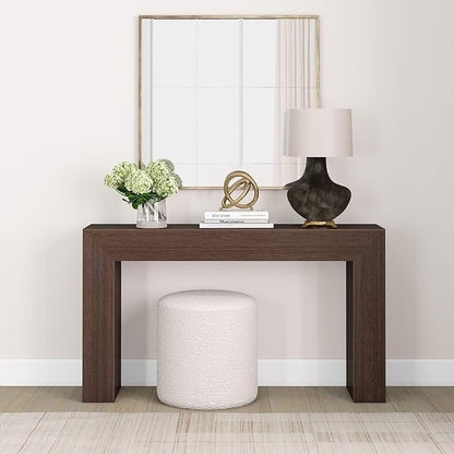 Plank+Beam Grand Console Table, 56 Inch Solid Wood Modern Sofa Table, Narrow Entryway Table for Hallway, Behind The Couch, Living Room, Foyer, Walnut Wirebrush