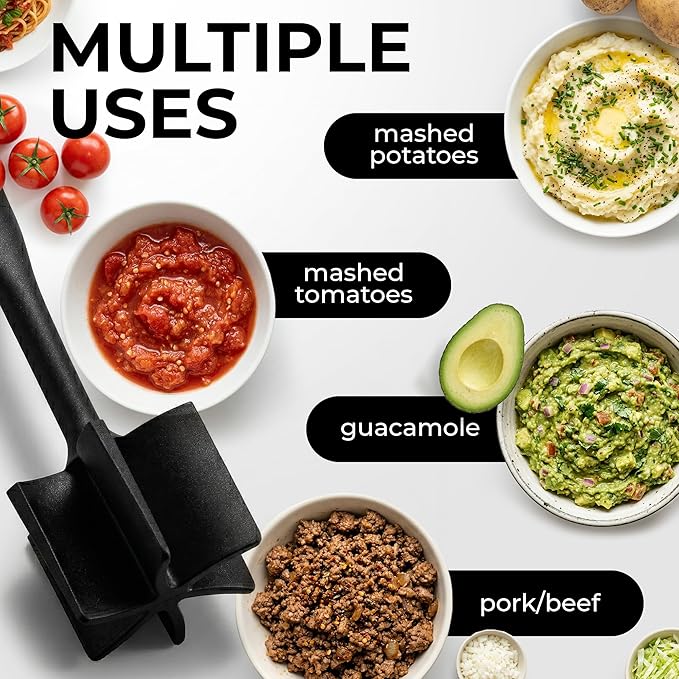 Zulay Kitchen Ground Beef Chopper Tool – 5-Blade Nylon Meat Chopper for Ground Beef, Non-Toxic Food Safe Meat Masher & Breaker, Heat Resistant to 180°C, Dishwasher Safe – Red