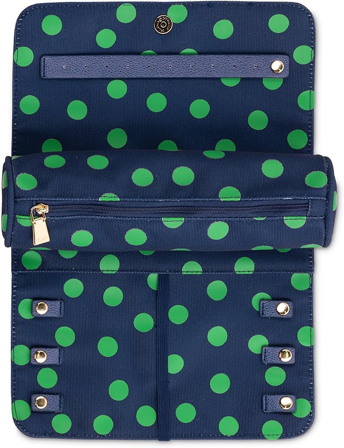 Kate Spade New York Travel Jewelry Case Organizer - Fabric Box for Women, Cute Organizer Holds Necklaces, Rings, Bracelets - Small Jewelry Roll (Sonnet Dot)