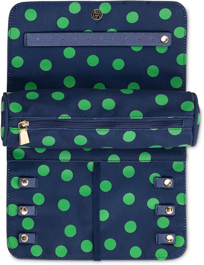 Kate Spade New York Travel Jewelry Case Organizer - Fabric Box for Women, Cute Organizer Holds Necklaces, Rings, Bracelets - Small Jewelry Roll (Sonnet Dot)