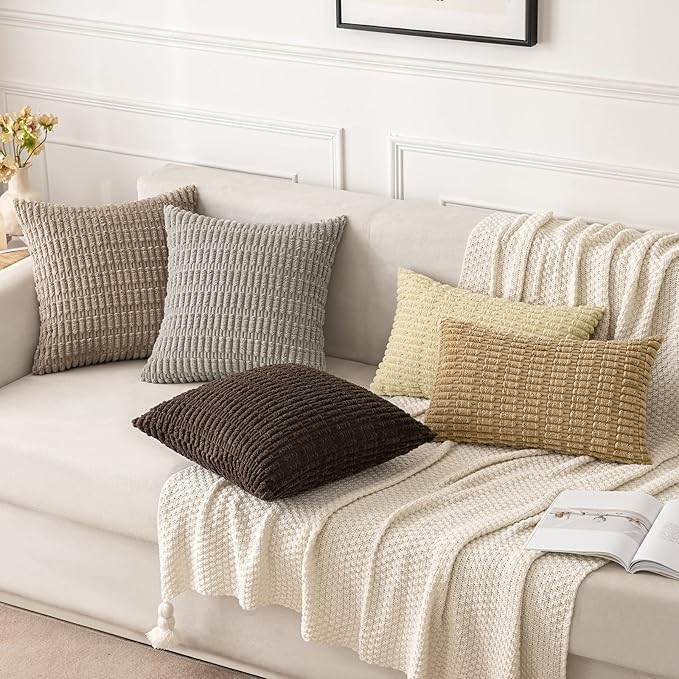 MIULEE Pack of 2 Corduroy Decorative Lumbar Throw Pillow Covers 20x12 Inch Soft Boho Striped Pillow Covers Modern Farmhouse Home Decor for Sofa Living Room Couch Bed Beige