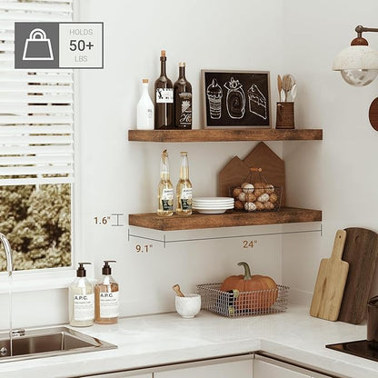 Vivelove Floating Shelves for Wall, 16/24/36/48/55 inch Wall Shelves for Bathroom Bedroom, Living Room, Kitchen, Office, Rustic Farmhouse Shelf Decor with Invisible Bracket, Set of 2
