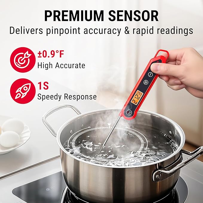 TempPro 1 Second Instant Read Digital Meat Thermometer, ±0.9°F Accuracy, Waterproof & Backlight Food Thermometer for Cooking, Oil Fry Candy Meat Probe for Kitchen, BBQ, Oven, Grill, Smoker