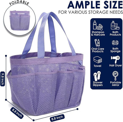 GYEUKHAM Mesh Shower Caddy Portable for College Dorm, Quick Dry Hanging Shower Bag with 8 Pockets, Bathroom Tote Organizer for Gym, Travel, Camping, Purple