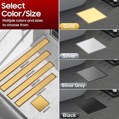 DLONE Square Shower Drain | 6 Inch Brushed Gold AISI 304 Stainless Steel Shower Drain with 2-in-1 Tile Insert Panel, Shower Floor Drain in Bathroom, Balcony etc
