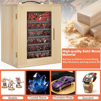 WELIDAY Miniature Storage Case for Collectibles, Miniature Display Cases with Magnetic Door and 6 Trays, Clear View Miniatures Transport Case (Wooden)