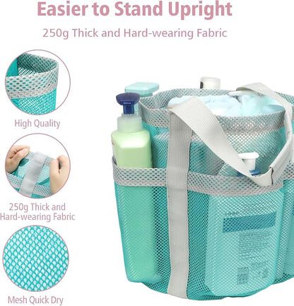 F-color Mesh Shower Caddy Portable, Large Capacity Shower Bag Basket Tote for College Dorm Room Toiletry Gym Rv Essentials, Bathroom with S Hook, Mint Green