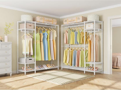 VIPEK X20 Expandable Metal Clothing Rack Adjustable from 3'3" to 4'8" Heavy Duty Garment Racks with Adjustable Shelves and Hanger Rods Portable Wardrobe Open Closet Rack System, White