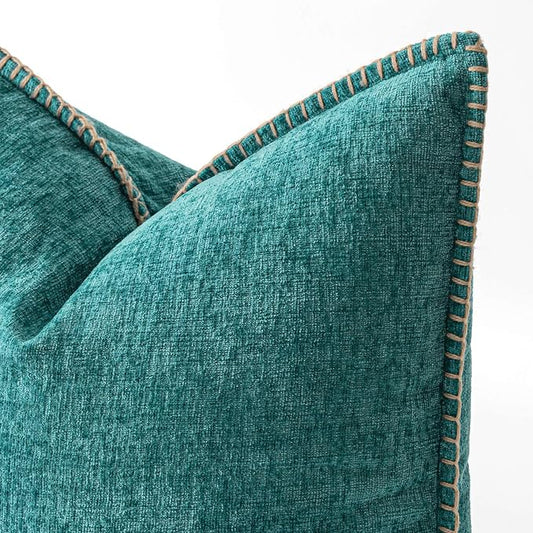 MIULEE Pack of 2 Couch Throw Pillow Covers 16x16 Inch Teal Farmhouse Decorative Pillow Covers with Stitched Edge Soft Chenille Solid Dyed Summer Pillow Covers for Sofa Bed Living Room