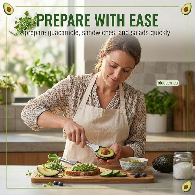 2-In-1 Avocado Slicer,Avocado Slicer Tool,Avocado Cutter,Multi-Function Avocado Tool,Avocado Knife,Efficient Avocado Saver,Dishwasher Safe,Well Made Stainless Tool For Slicing,Scooping,And Pit Removal