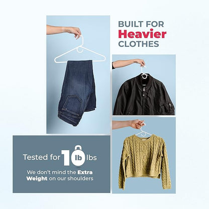 Neaties Heavy Duty Clothes Hangers 100 Pack (108 Count) – Made in The USA – 8lb Capacity Plastic Hangers for Adult Clothing – Durable for Pants, Coats, Jackets, or Jeans – White & Black
