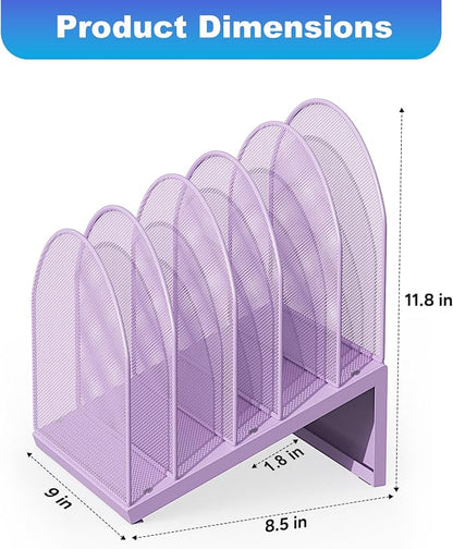 gianotter Desktop File Organizer, Desk Organizer with 5 Compartments, Paper Organizer for Desk, Workspace Organizers for Office Supplies (Purple, Inclined Style)
