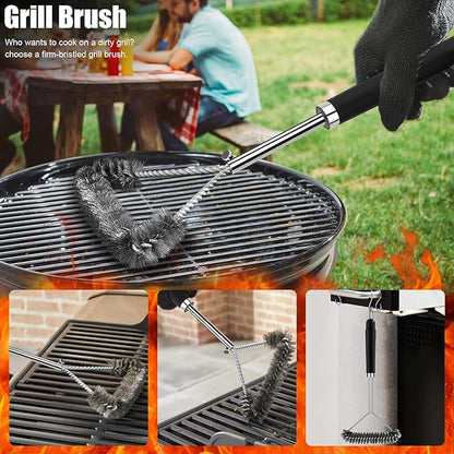 RINPIR 31pcs BBQ Grill Accessories Gifts for Men Dad, Heavy Duty Grilling Tools Gift Set for Father's Day, Stainless Steel BBQ Utensils Kit with Mats, Grill Brush in Carrying Bag Black