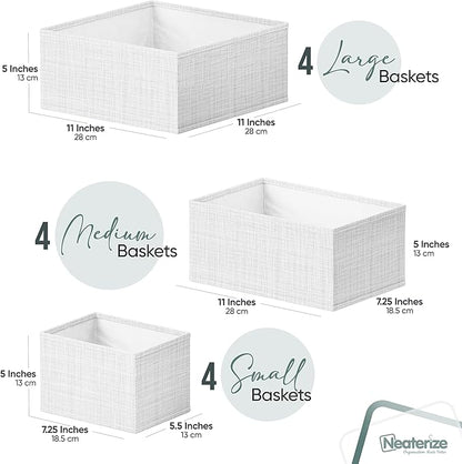 Drawer Organizer Clothes Set of 12 White-Grey - Dresser Organizer For Nursery, Bedroom, Closet - Perfect Baby Clothes Organizer and Storage & General Nursery Organization or Dresser Drawer Organizers