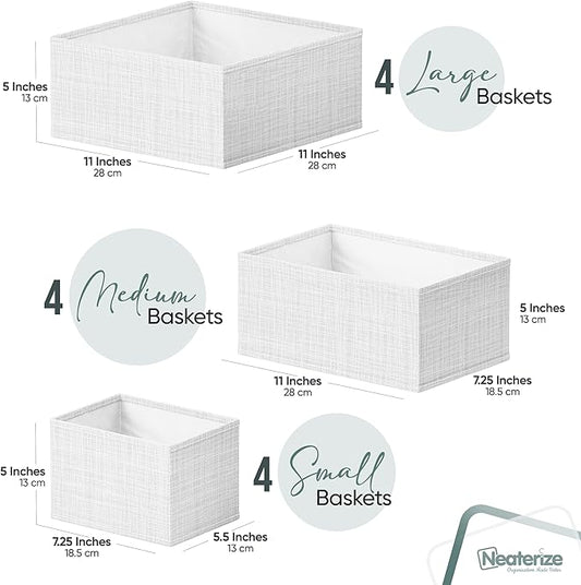 Drawer Organizer Clothes Set of 12 White-Grey - Dresser Organizer For Nursery, Bedroom, Closet - Perfect Baby Clothes Organizer and Storage & General Nursery Organization or Dresser Drawer Organizers