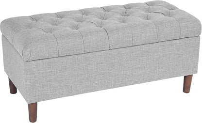 Homepop Home Decor | Tufted Ainsley Button Storage Ottoman Bench with Hinged Lid | Ottoman Bench with Storage for Living Room & Bedroom,Gray Woven