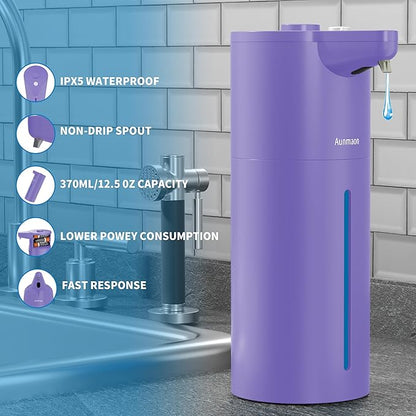 Aunmaon Automatic Soap Dispenser Touchless, Hands-Free, Multi Adjustable Volume, Long Battery Life, Compatible with Thick & Thin Dish/Hand Soap for Bathroom and Kitchen, Easy for Toddlers, Purple