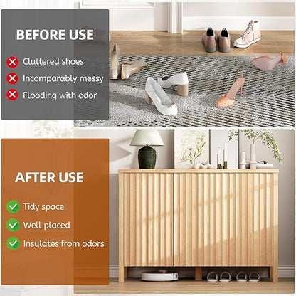 Vlsrka Shoe Cabinet Storage for Entryway with 3 Doors, Narrow Wooden Shoe Cabinet, Outdoor Hidden Shoe Storage for Entryway, Garage, Foyer, Hallway, Living Room