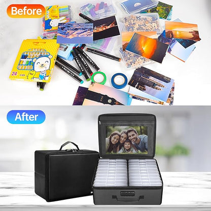 ENGPOW Photo Storage Box with 18 Inner 4" x 6" Photo Case(Clear), Fireproof Photo Organizer with Lock, Collapsible Portable Acid-Free Photo Keeper Craft Storage with Handles for Home, Office, travel