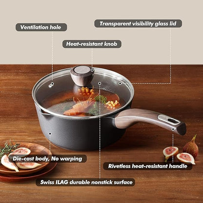 SENSARTE 2.0 & 3.0 Quart Sauce Pan Sets with Lid, Cooking Pots Set, Nonstick Saucepan Set with Pour Spout, Small Kitchen Pot, Non toxic Saucepot, Induction Comptable, Easy to Clean, PFOA Free