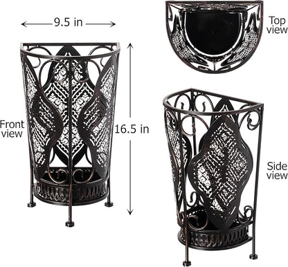 Dualplex Umbrella Holder Umbrella Stand Rack Super Quality Metal Entry Hallway Décor Removable Drip Tray for Home Office Holds Umbrellas Canes Walking Sticks Best Gift 16" Tall (Wallside, Antique)