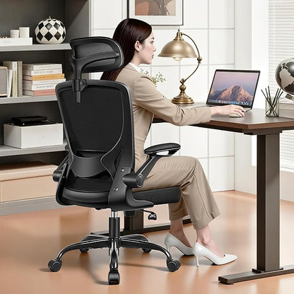Ergonomic Office Desk Chair Comfy, High Back Mesh Office Desk Chairs with Adjustable Lumbar Support, Headrest, Flip-up Armrests, Home Computer Chair for Gaming, Work, 4 Pack