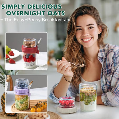 Danmu 2 Pack Overnight Oats Containers with Lids 21 oz (16+5),Dual-Layer Yogurt Parfait Cups with Lids,Meal Prep Containers Glass for Snack,Overnight Oats,Yogurt,Parfait,Salad Dishwasher Safe