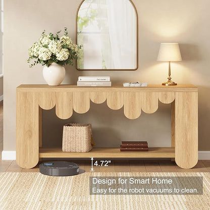 IBF 63” Long Console Table, Farmhouse Wood Entryway Table with Storage Shelf, 2-Tier Sofa Table Behind Couch for Home Living Room, Modern Rectangular Entry Table for Hallway Entrance Foyer, Oak