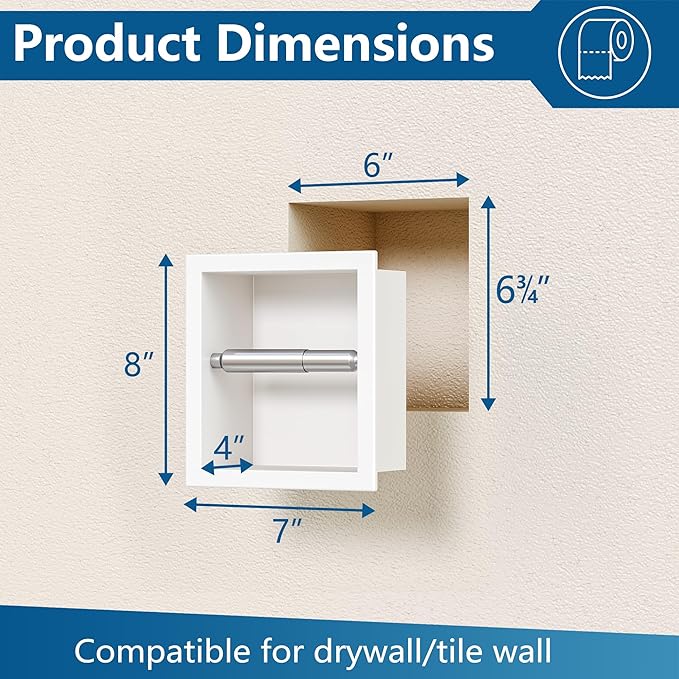 Neodrain Recessed Toilet Paper Holder - 304 Stainless Steel Built-in Wall Mount Bathroom Tissue Dispenser for Mega Rolls (White