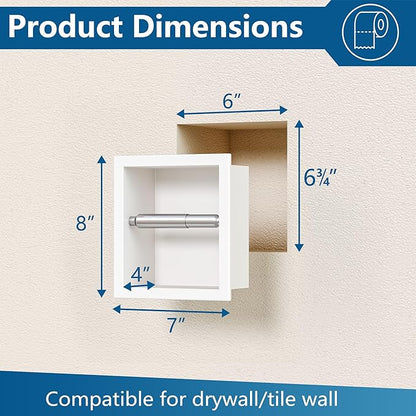 Neodrain Recessed Toilet Paper Holder - 304 Stainless Steel Built-in Wall Mount Bathroom Tissue Dispenser for Mega Rolls (White