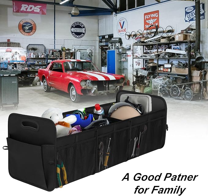Femuar Large Capacity Trunk Organizer, Waterproof Car Accessory, Non-Slip, Foldable, Suitable for All Vehicles, Black