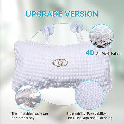 YUET Anti-Slip Non-Slip Bathtub Pillow Home Spa Bath Inflatable Cushion Head Neck Back Shoulders Rest Relax Suction Cup Bathroom Support for Hot Tub Luxurious Headrest