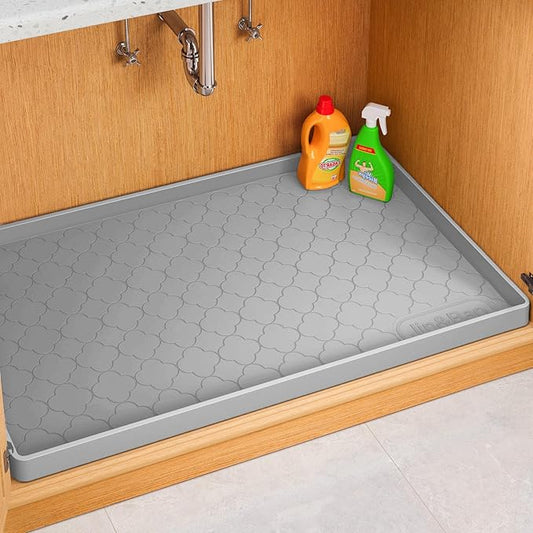 Jin&Bao Waterproof Under Sink Mat 34" x 19", Thick Silicone Mat Cabinet Protector for Kitchen and Bathroom, Shelf Liner, Home Organizer and Storage, Multipurpose Tray for Gadgets and Essentials