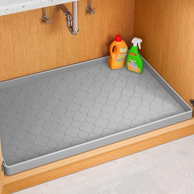 Jin&Bao Waterproof Under Sink Mat 25" x 19", Thick Silicone Mat Cabinet Protector for Kitchen and Bathroom, Shelf Liner, Home Organizer and Storage, Multipurpose Tray for Gadgets and Essentials