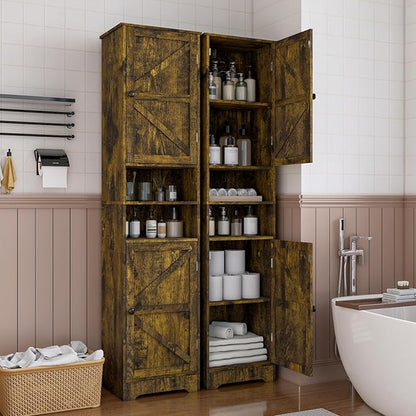 Tall Bathroom Storage Cabinet, Vertical Freestanding Organizer with Adjustable Shelf, Slim Design for Small Bathrooms, Towels & Toiletries Storage Retro Colors